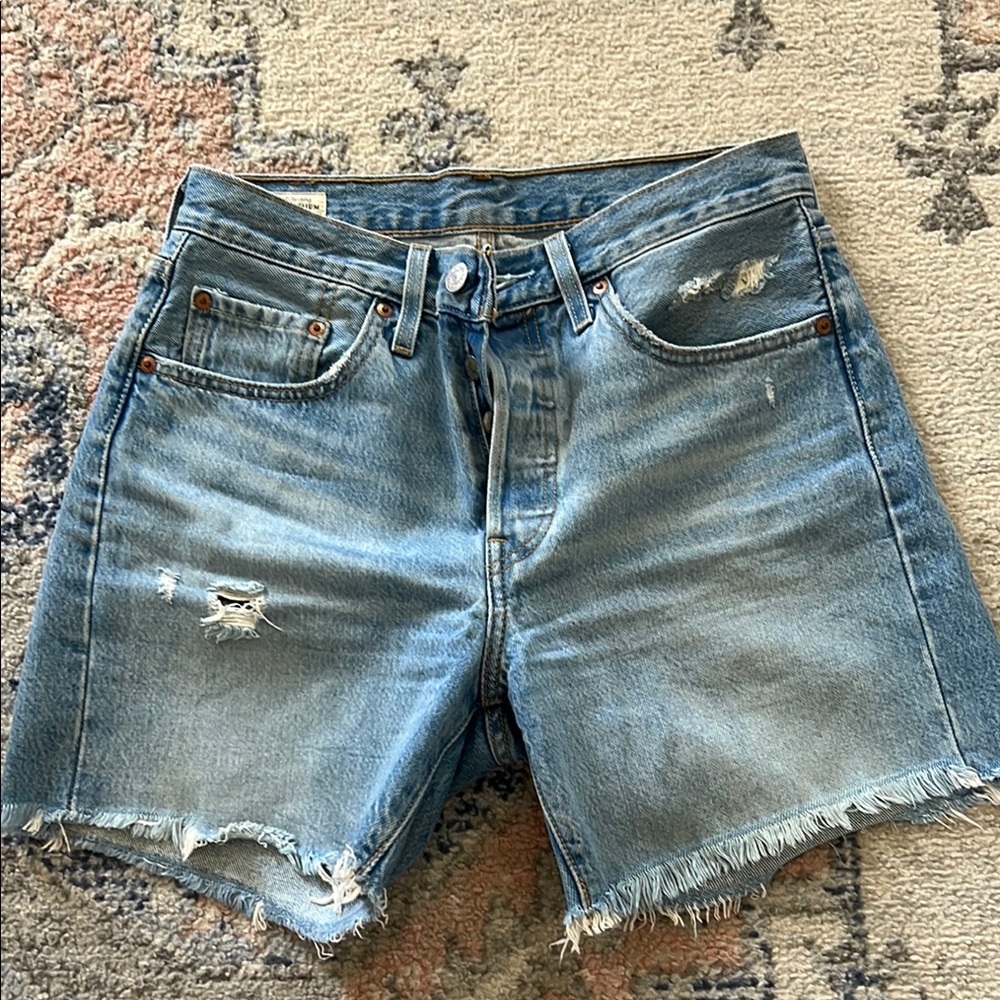 Levi's Blue Jean Shorts with Distressed Frayed Hem